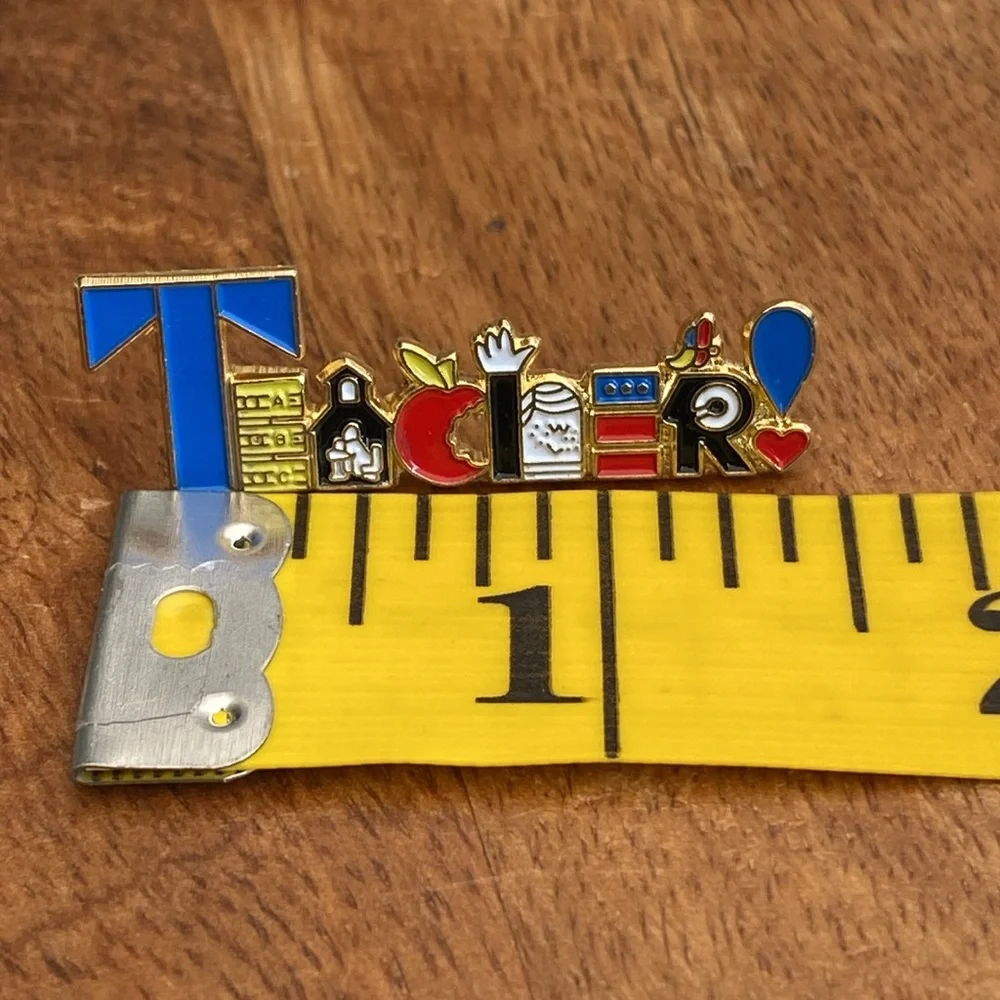 Vintage Colorful Enamel Teacher Gold Tone Lapel Pin Brooch Teacher Gift